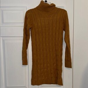 Cable Knit Turtleneck Midi Dress - Brown